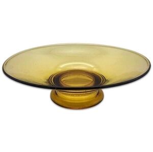 Large Vintage Yellow Amber Glass Pedestal Bowl Dish Catch-all